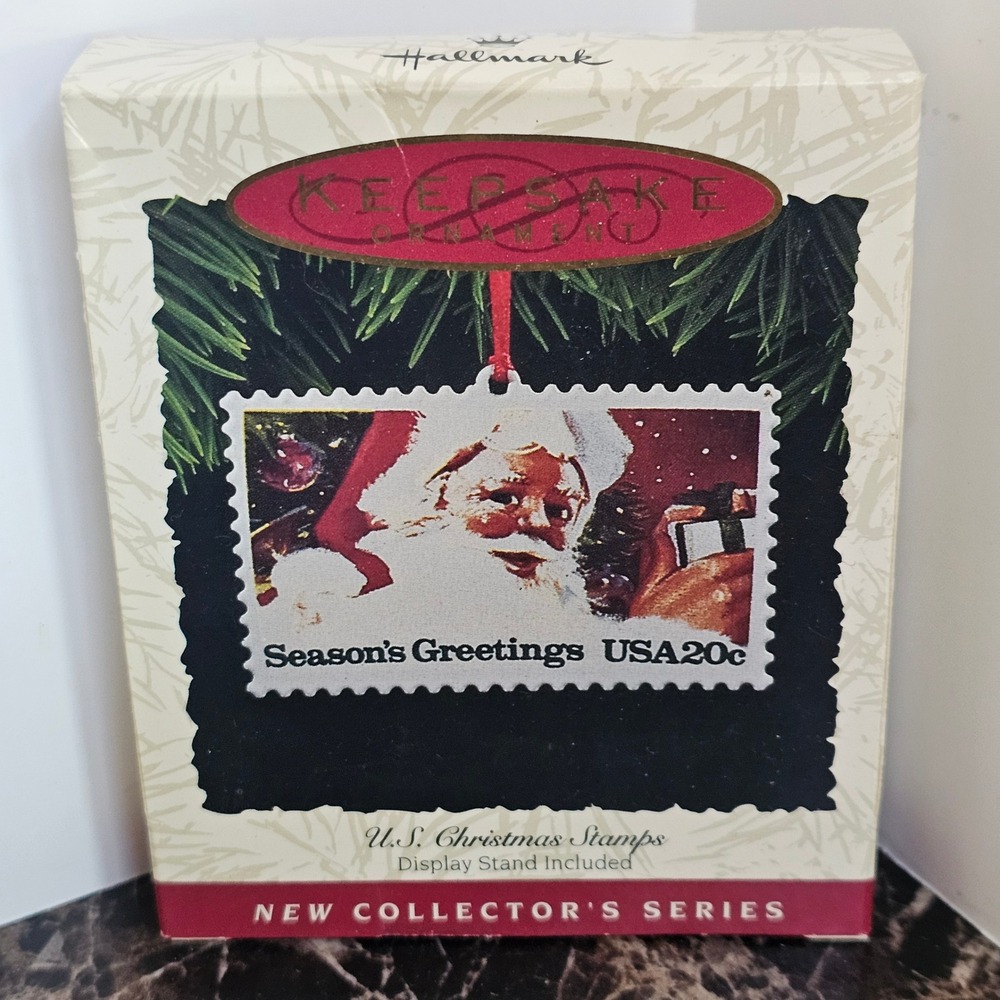 Hallmark Keepsake Ornament 1993 US Christmas Stamps Santa 20c Enamel on Copper